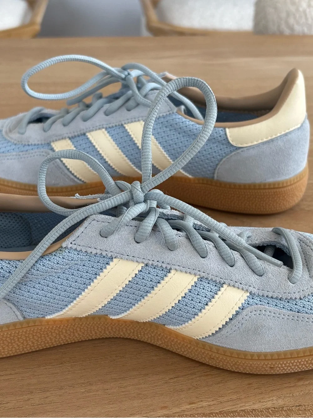 Adidas Spezial Light Blue Suede & Mesh Sneakers with Cream Stripes - brand new